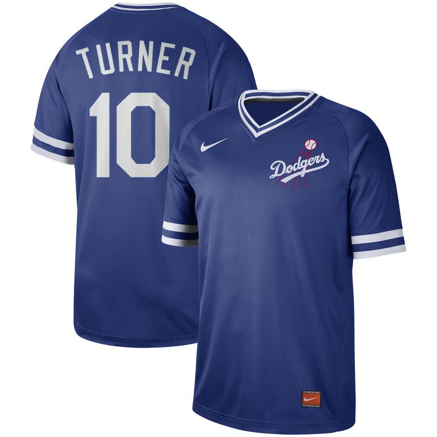 Men Los Angeles Dodgers #10 Turner Blue Nike Cooperstown Collection Legend V-Neck MLB Jersey